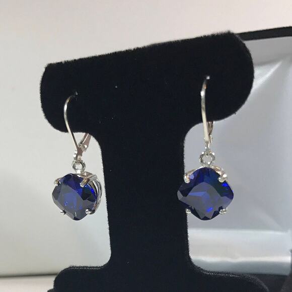 GORGEOUS 10ctw Cushion Cut Sapphire Earrings Lab Grown Sapphires - Picture 4 of 5
